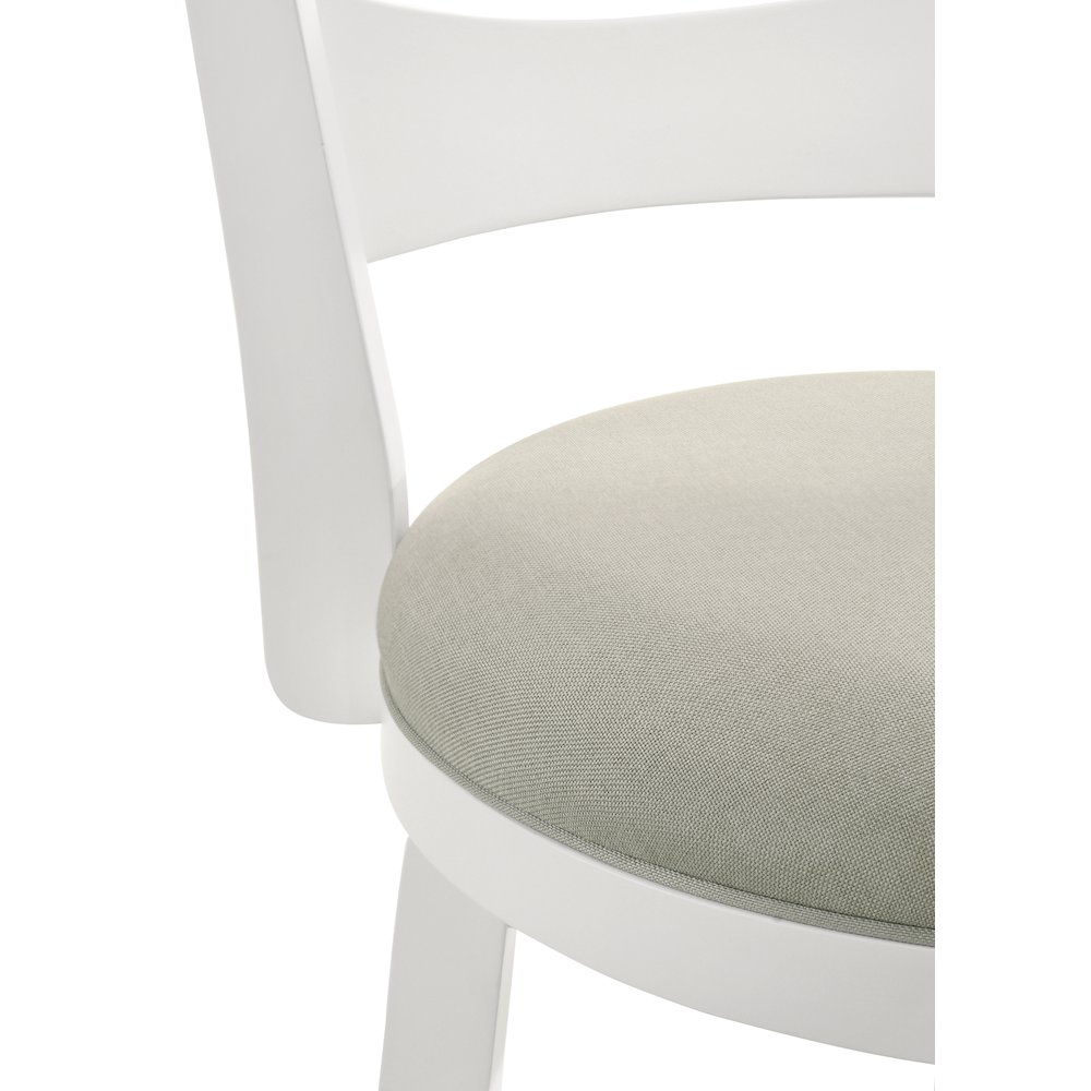 26 in. Matte White Counter Height Rubberwood Swivel Barstool, Fog Fabric Seat. Picture 7