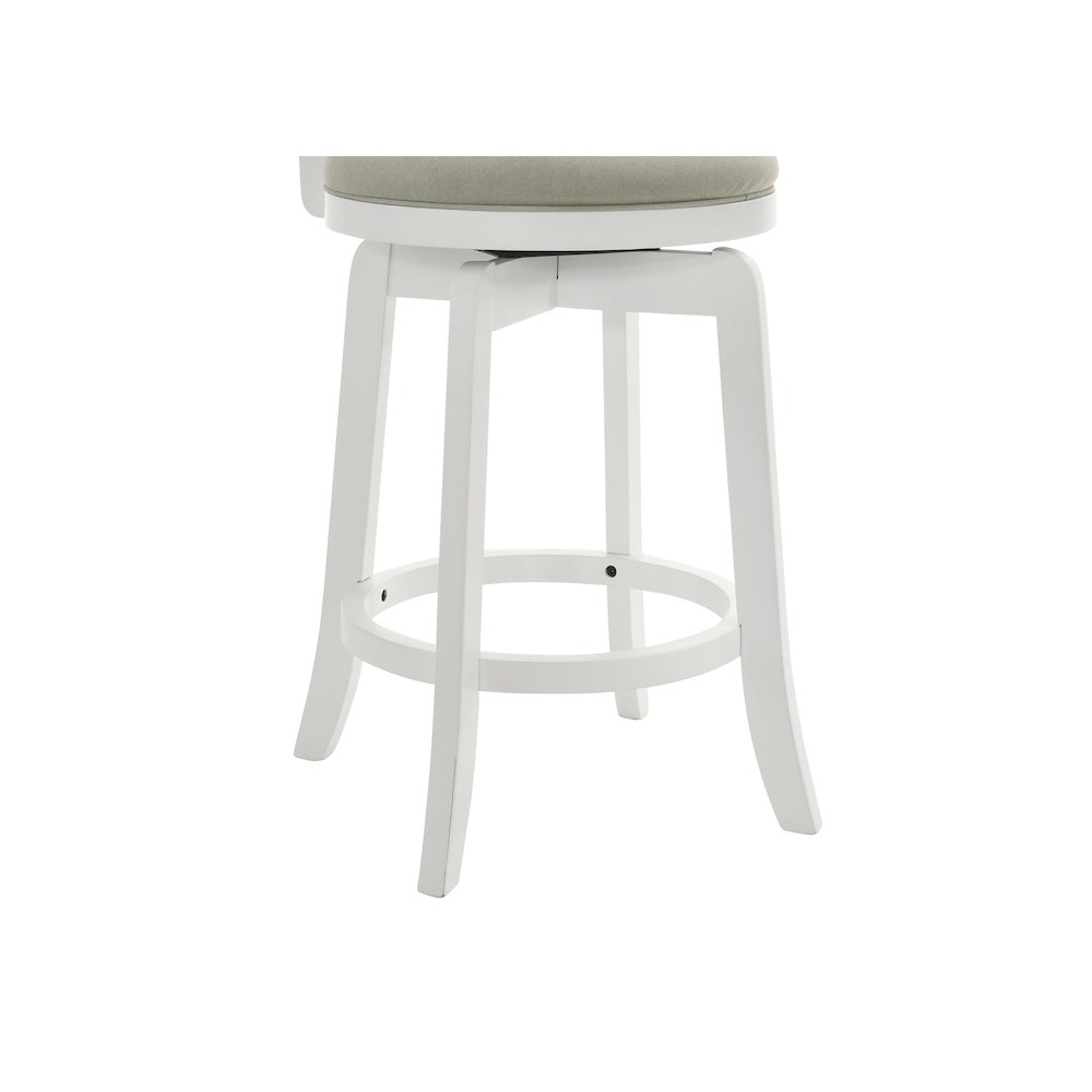26 in. Matte White Counter Height Rubberwood Swivel Barstool, Fog Fabric Seat. Picture 8