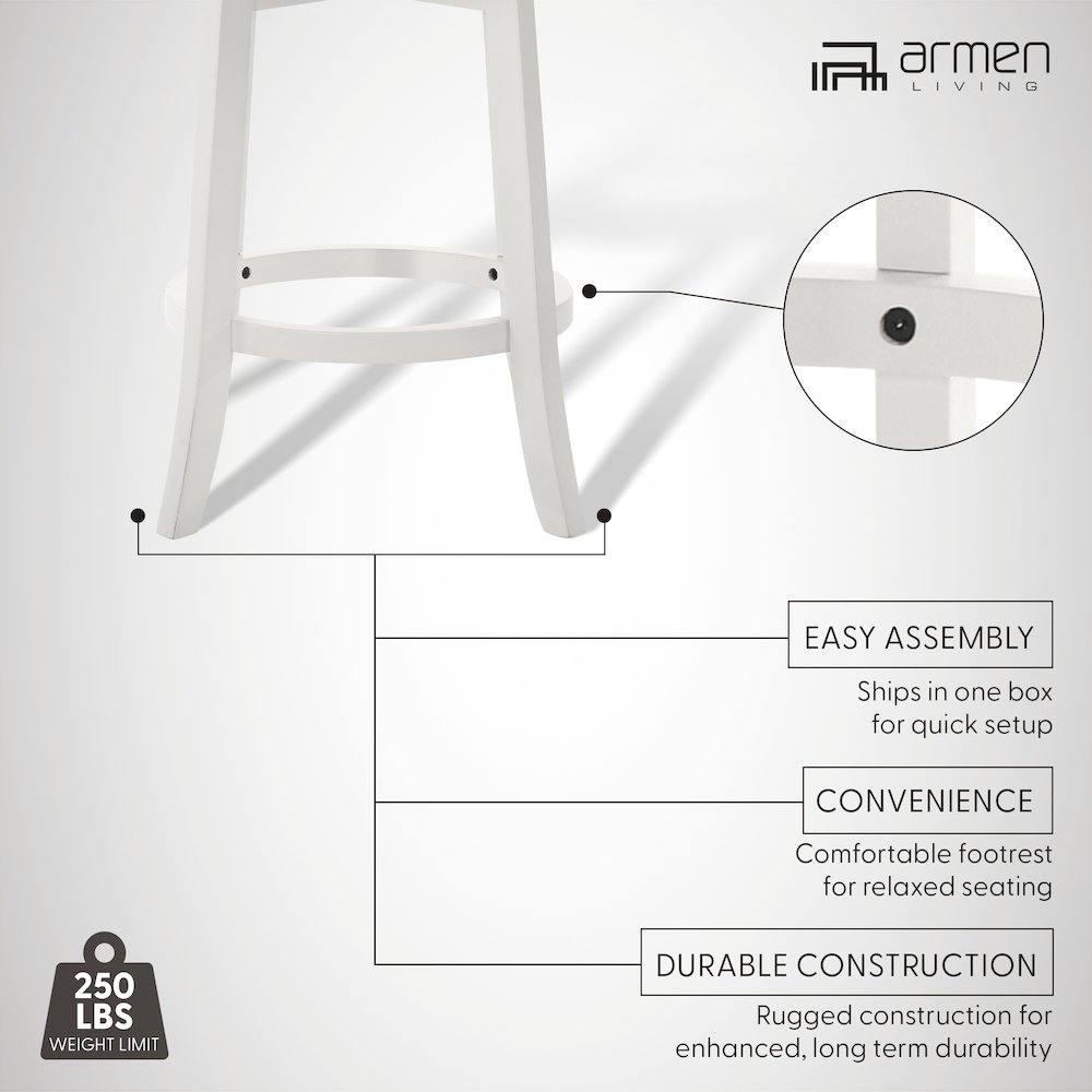 26 in. Matte White Counter Height Rubberwood Swivel Barstool, Fog Fabric Seat. Picture 13