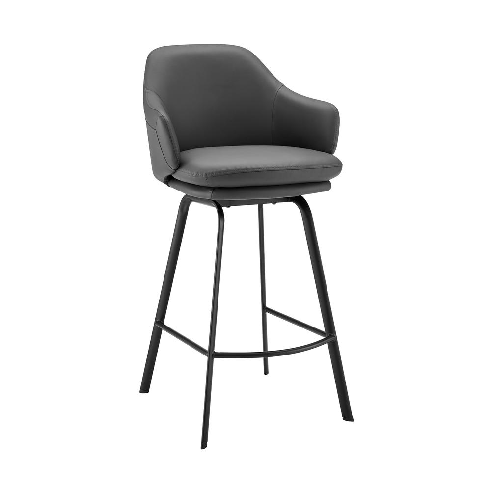 Brigden Gray Faux Leather and Black Metal Swivel 26" Counter Stool. Picture 1