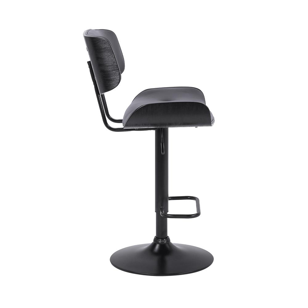 Brooklyn Adjustable Swivel Grey Faux Leather and Black Wood Bar Stool with Black Base. Picture 3