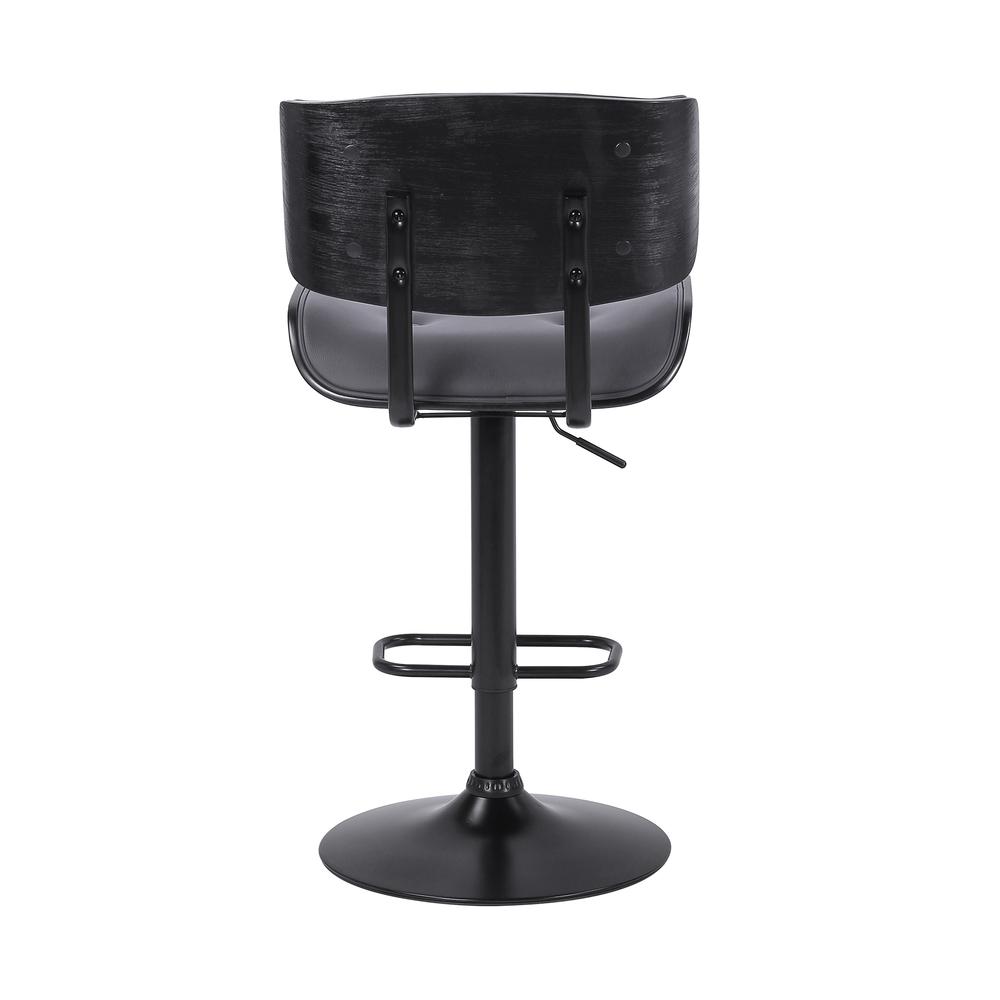 Brooklyn Adjustable Swivel Grey Faux Leather and Black Wood Bar Stool with Black Base. Picture 5
