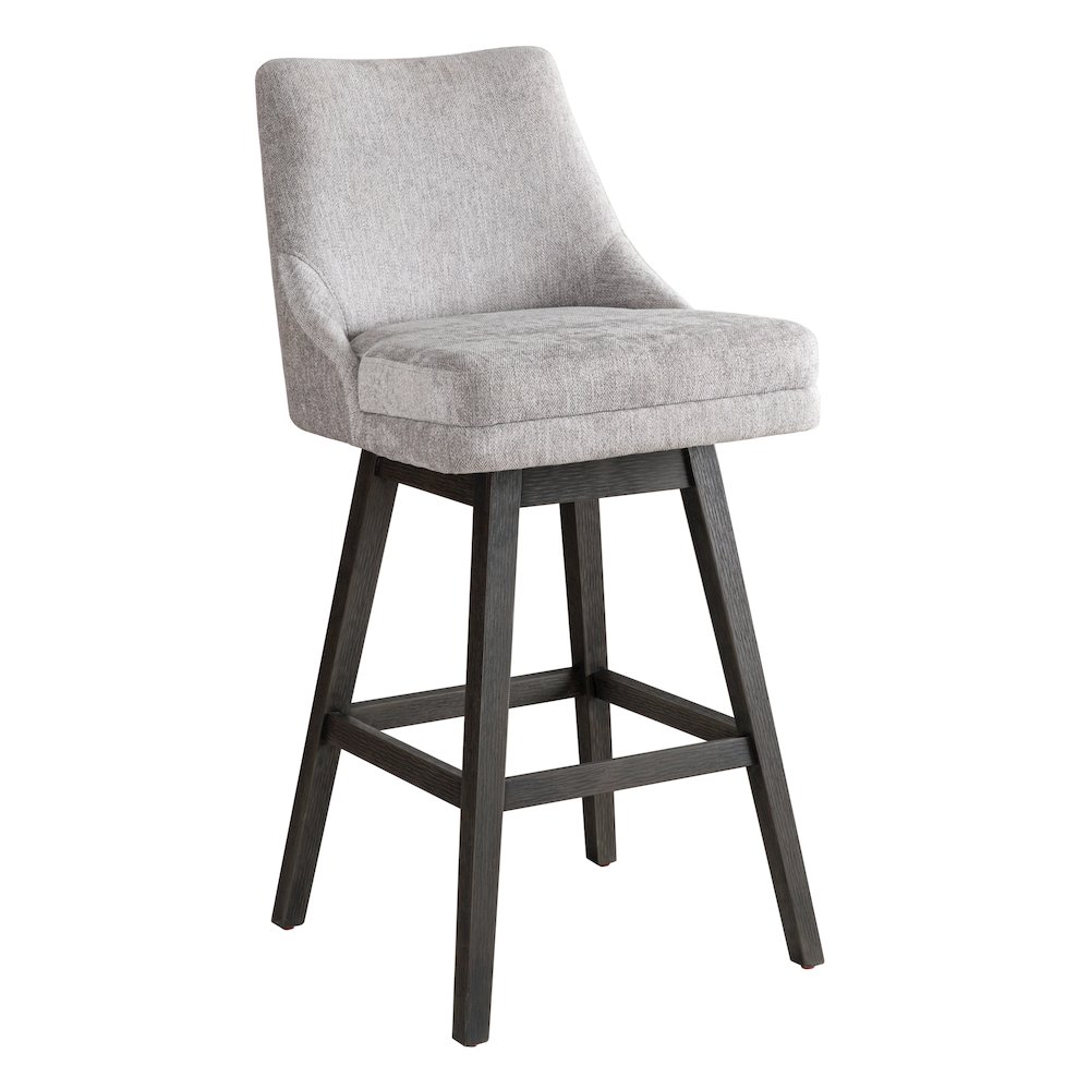 Branson Gray Solid Wood Upholstered 30" Bar Height Swivel Barstool. Picture 1