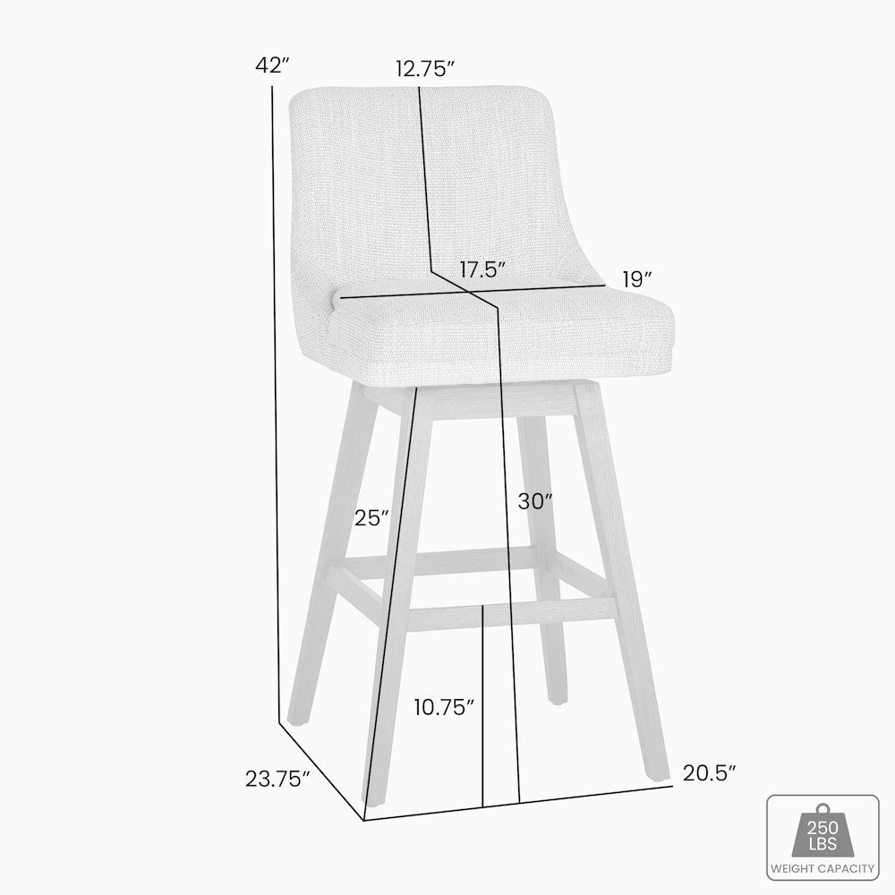 Branson Gray Solid Wood Upholstered 30" Bar Height Swivel Barstool. Picture 6
