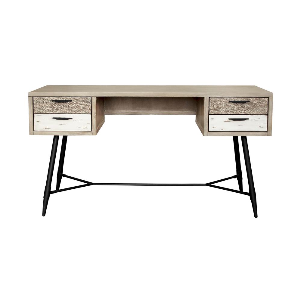 Bridges 4 Drawer Desk in Two Tone Acacia Wood. Picture 1