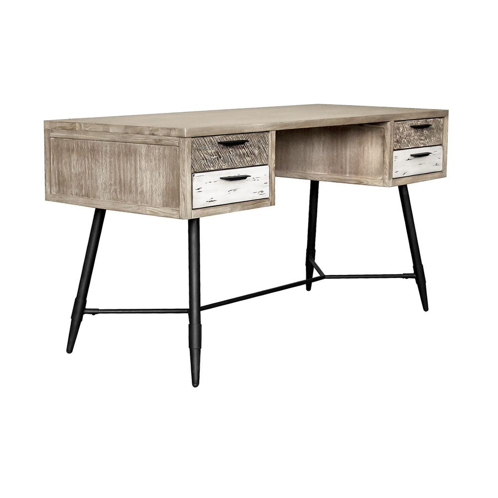 Bridges 4 Drawer Desk in Two Tone Acacia Wood. Picture 2