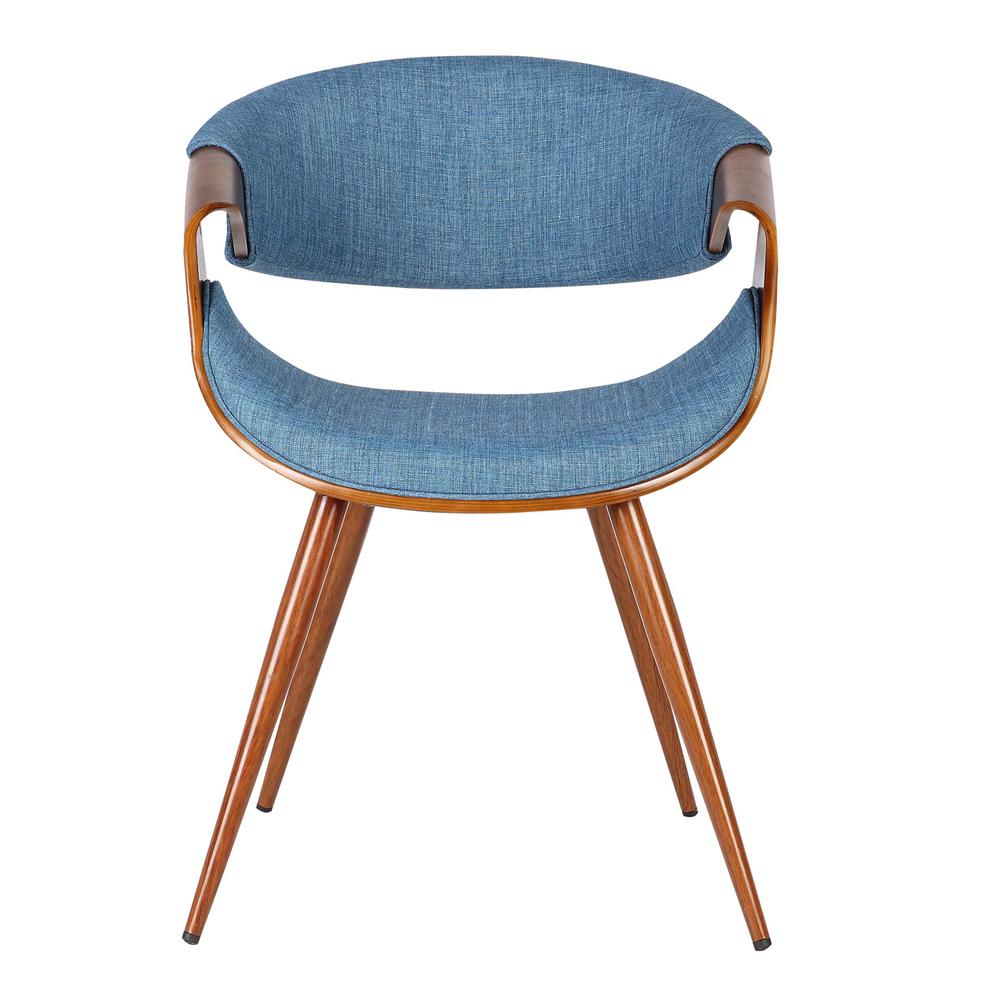 Armen Living Butterfly Mid-Century Dining Chair in Walnut Finish and Blue Fabric. Picture 2