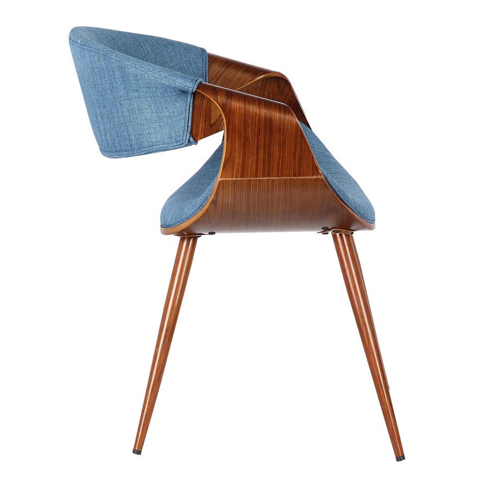Armen Living Butterfly Mid-Century Dining Chair in Walnut Finish and Blue Fabric. Picture 3