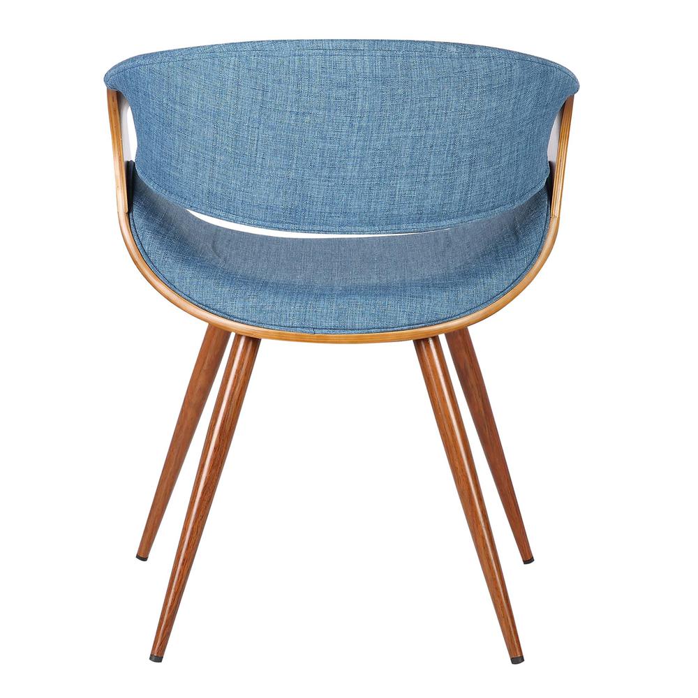 Armen Living Butterfly Mid-Century Dining Chair in Walnut Finish and Blue Fabric. Picture 4