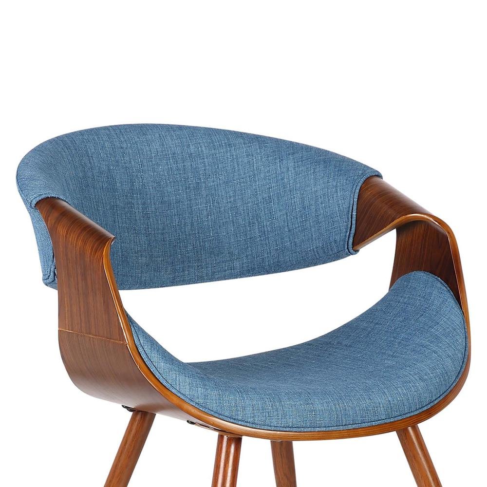 Walnut and Blue Mid Century Modern Dining Chair with Fabric Upholstery. Picture 5