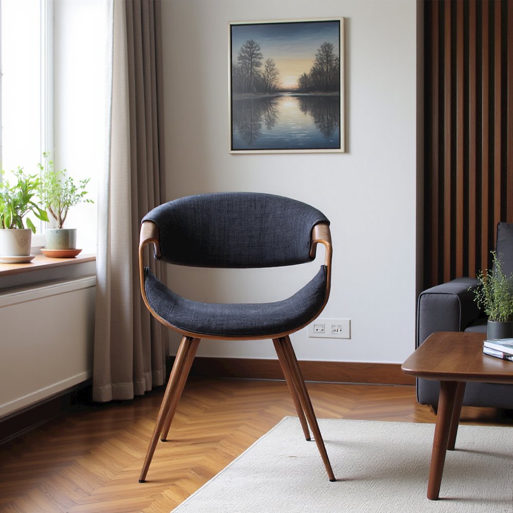 Mid-Century Modern Dining Chair in Walnut Wood and Charcoal Fabric. Picture 6