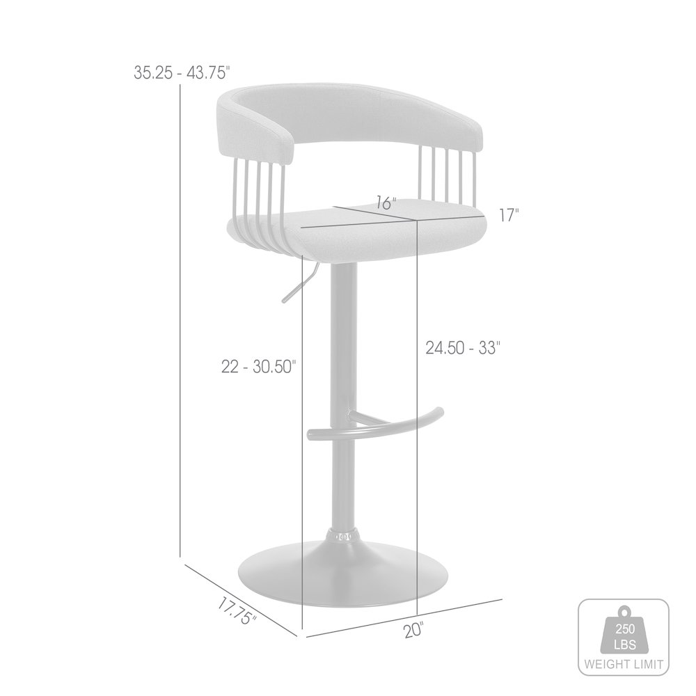 Calista Upholstered Adjustable Bar Stool with Black Metal Base. Picture 7