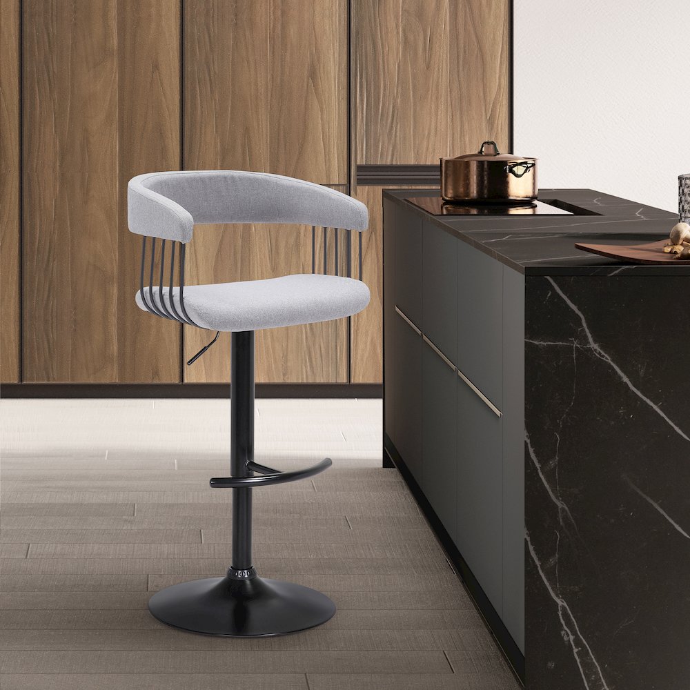 Calista Upholstered Adjustable Bar Stool with Black Metal Base. Picture 6