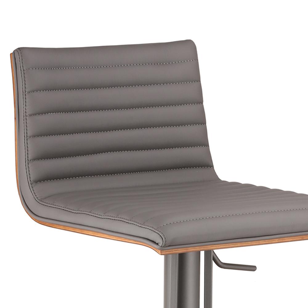 Armen Living Café Adjustable Gray Metal Barstool in Gray Faux Leather with Walnut Back. Picture 3