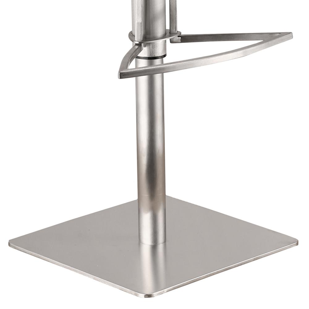 Armen Living Café Adjustable Brushed Stainless Steel Barstool in White Faux Leather with Walnut Back. Picture 4