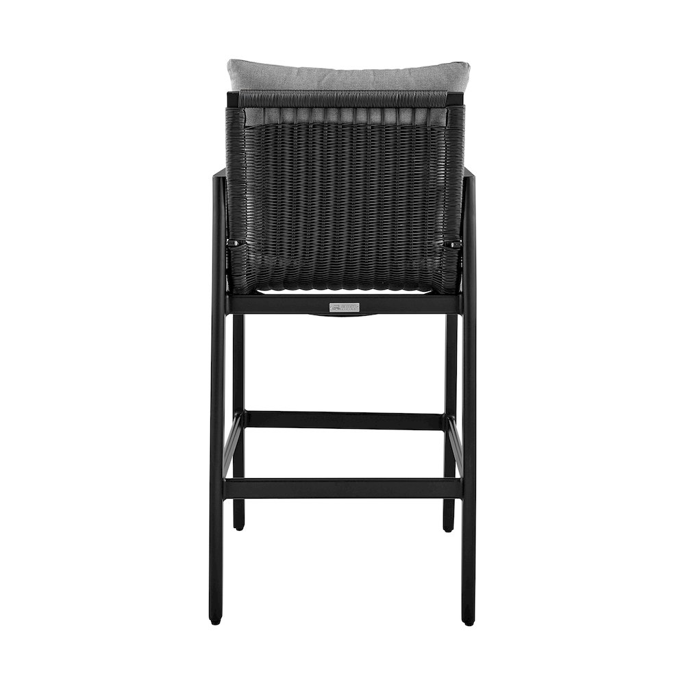 Outdoor Patio Counter or Bar Height Bar Stool in Aluminum with Gray Cushions. Picture 5