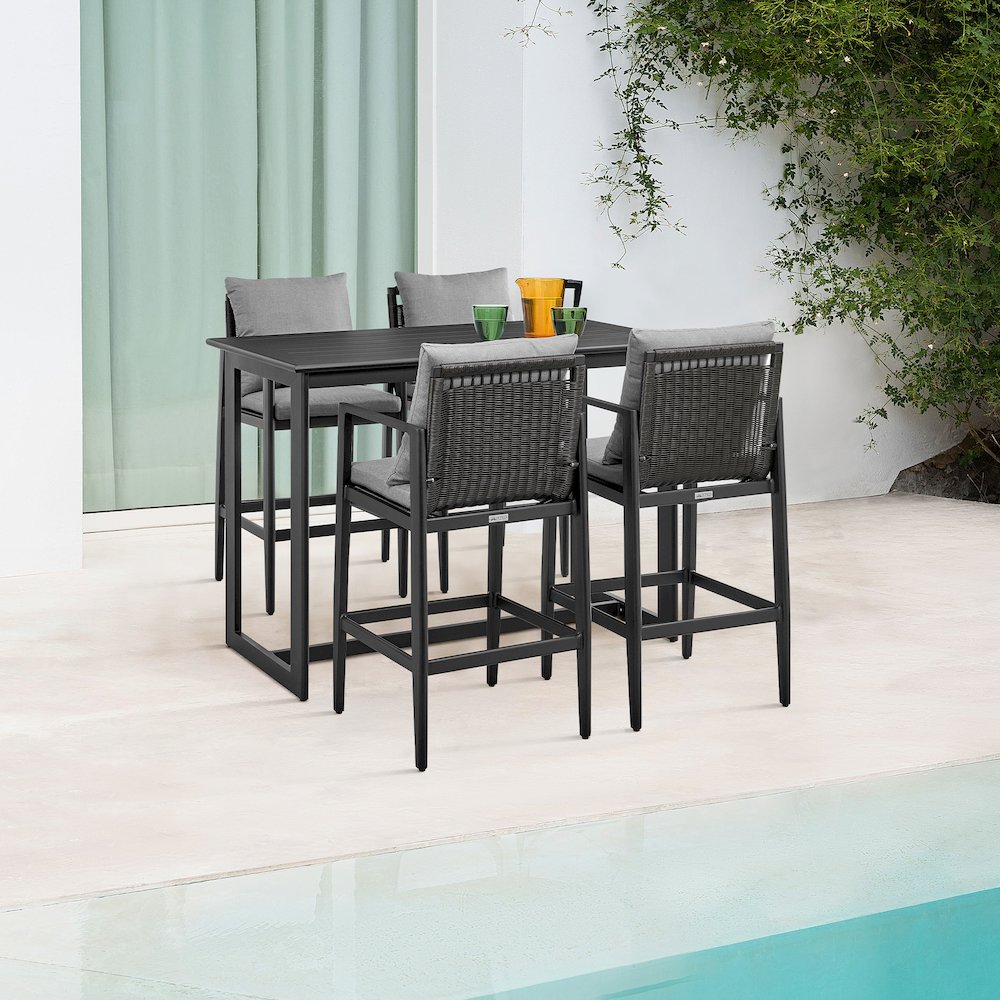 Outdoor Patio Counter or Bar Height Bar Stool in Aluminum with Gray Cushions. Picture 9