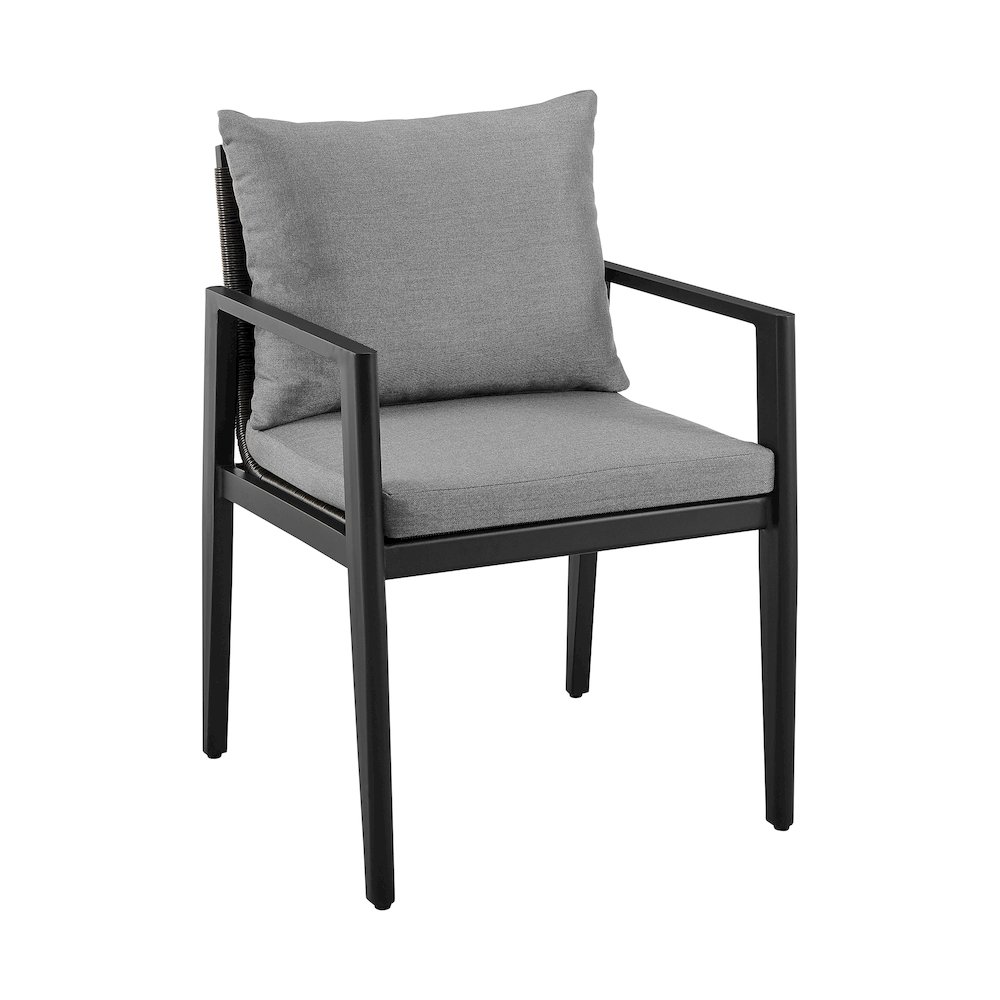 Outdoor Patio Dining Chairs with Arms in Aluminum with Gray Cushions - Set of 2. Picture 2