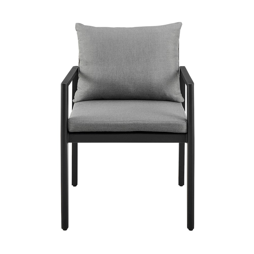 Outdoor Patio Dining Chairs with Arms in Aluminum with Gray Cushions - Set of 2. Picture 3