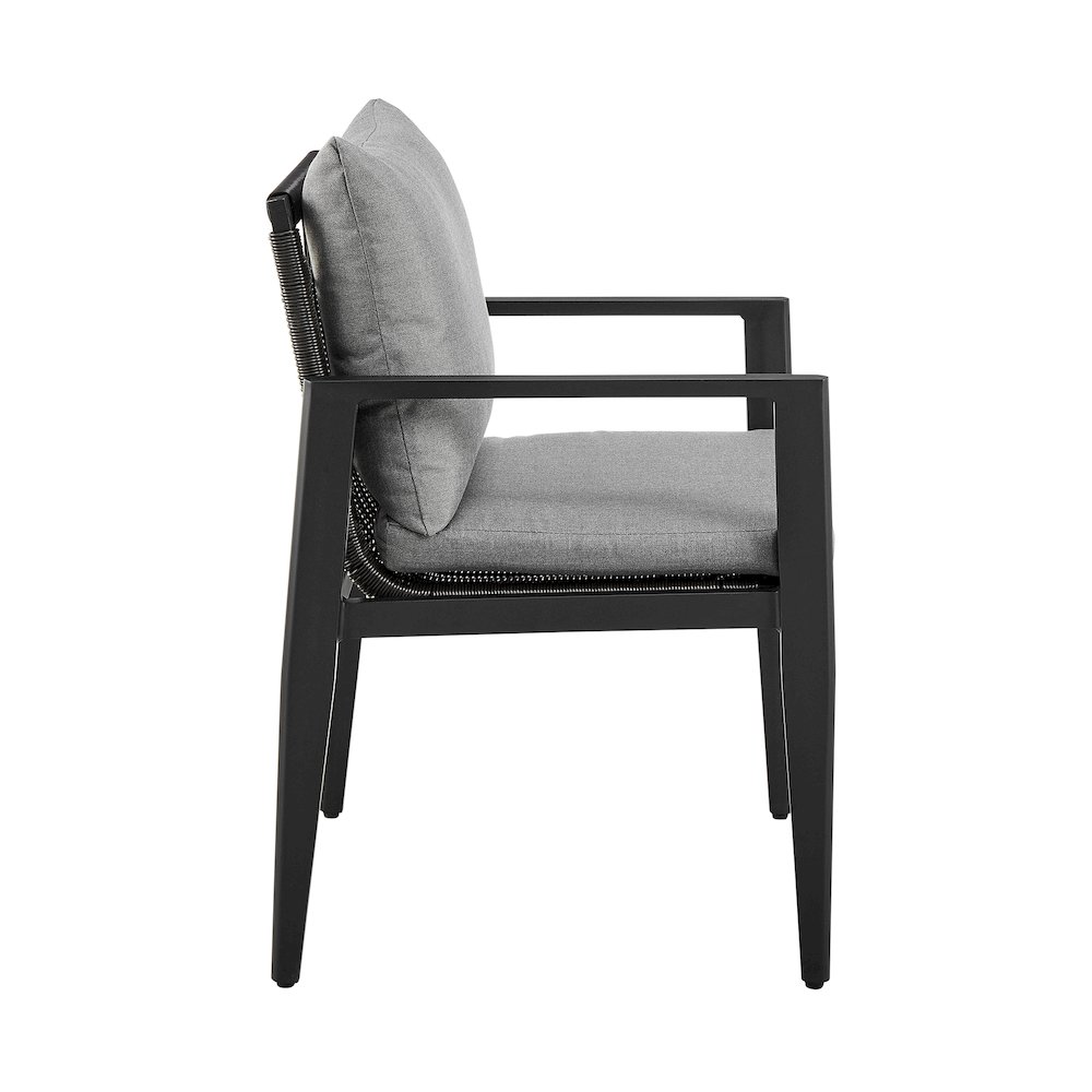 Outdoor Patio Dining Chairs with Arms in Aluminum with Gray Cushions - Set of 2. Picture 4