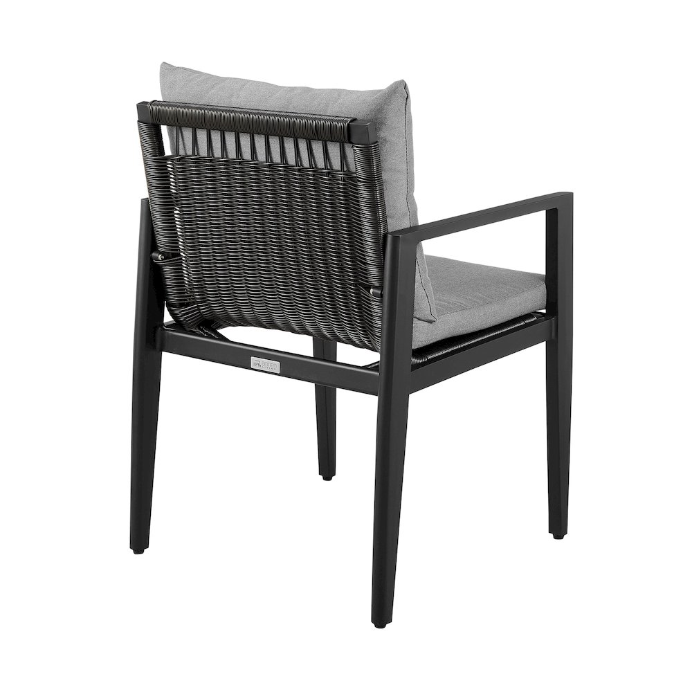 Outdoor Patio Dining Chairs with Arms in Aluminum with Gray Cushions - Set of 2. Picture 5