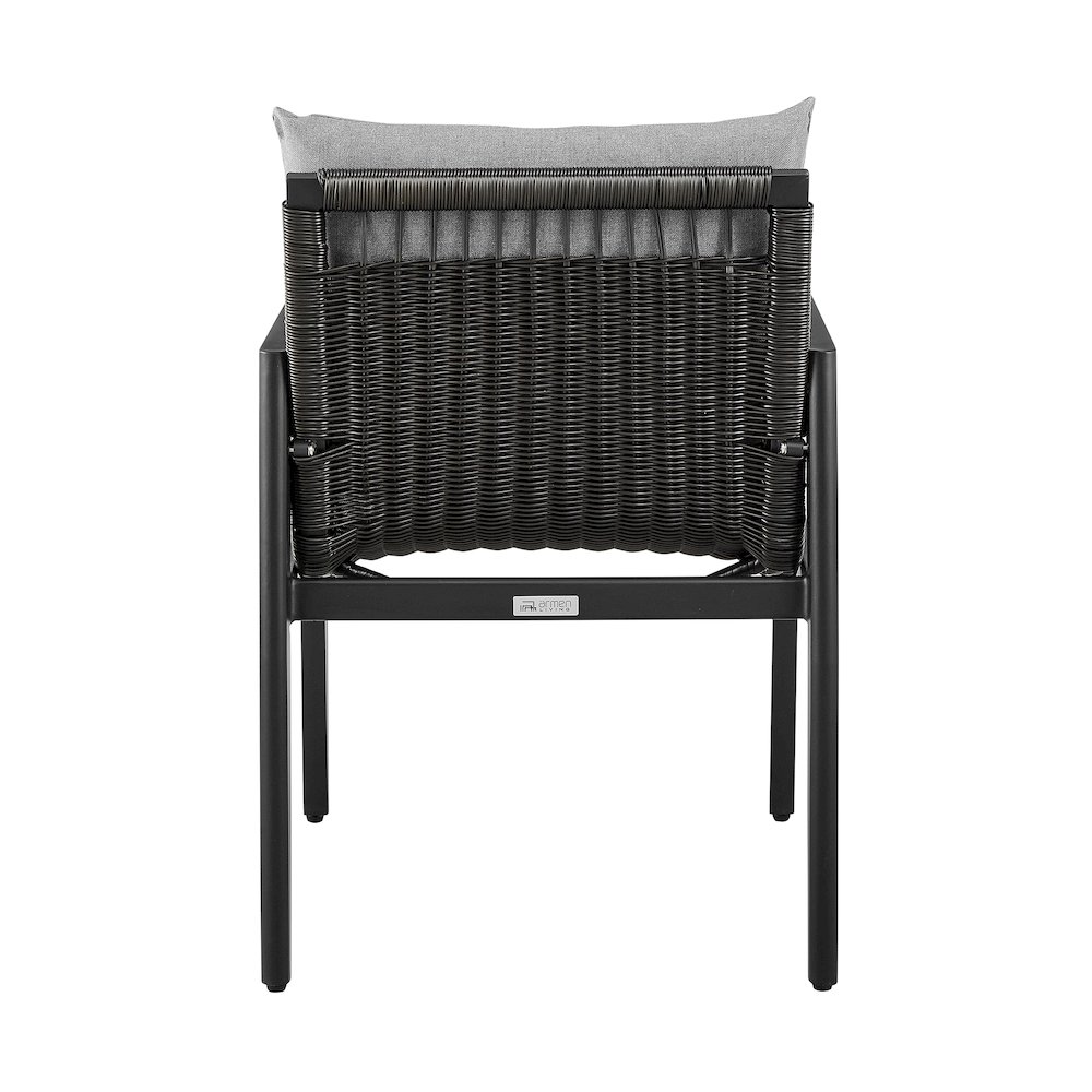 Outdoor Patio Dining Chairs with Arms in Aluminum with Gray Cushions - Set of 2. Picture 6