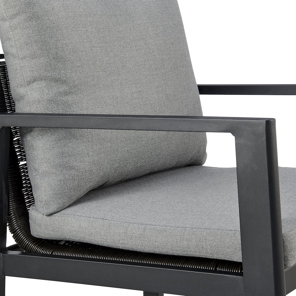 Outdoor Patio Dining Chairs with Arms in Aluminum with Gray Cushions - Set of 2. Picture 7