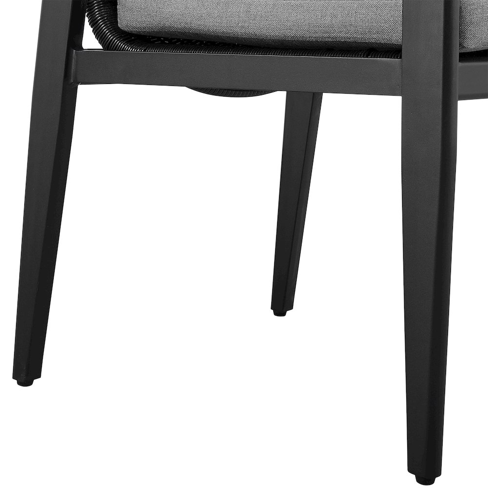 Outdoor Patio Dining Chairs with Arms in Aluminum with Gray Cushions - Set of 2. Picture 8