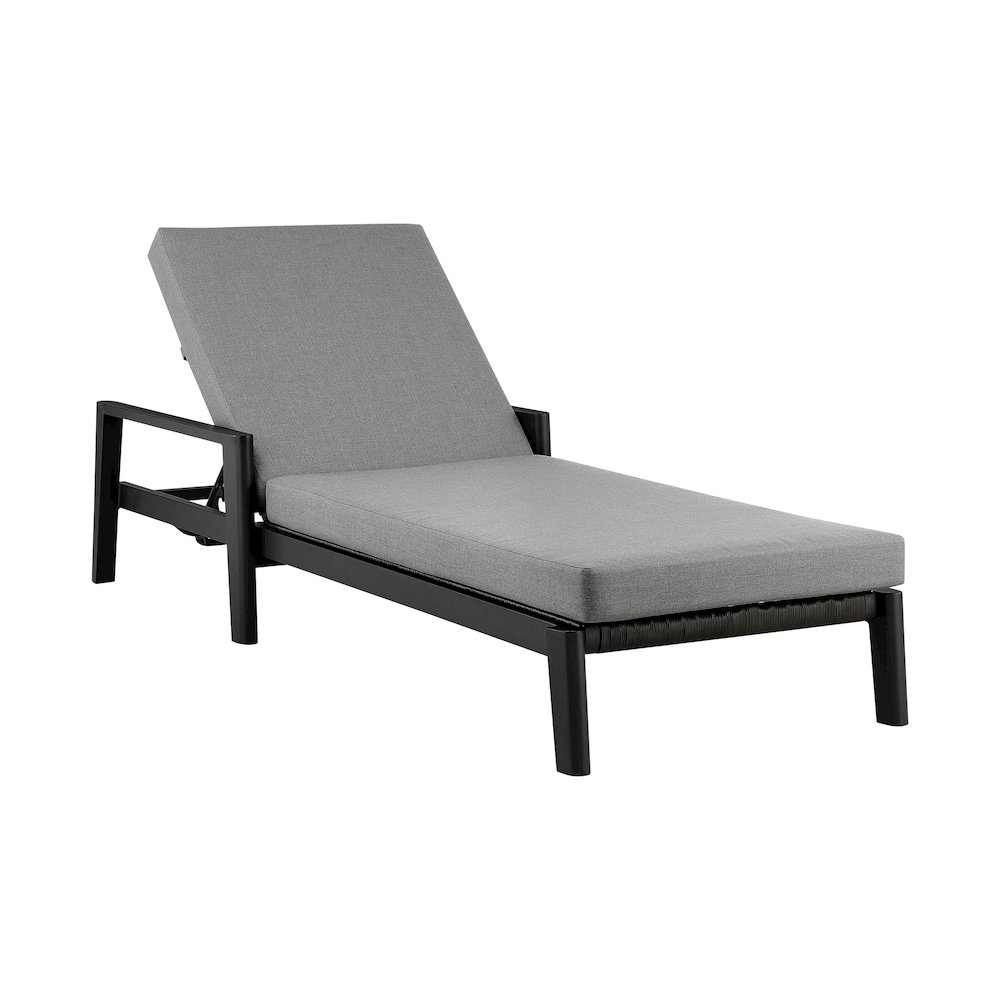 Outdoor Patio Adjustable Chaise Lounge Chair in Aluminum with Gray Cushions. Picture 1