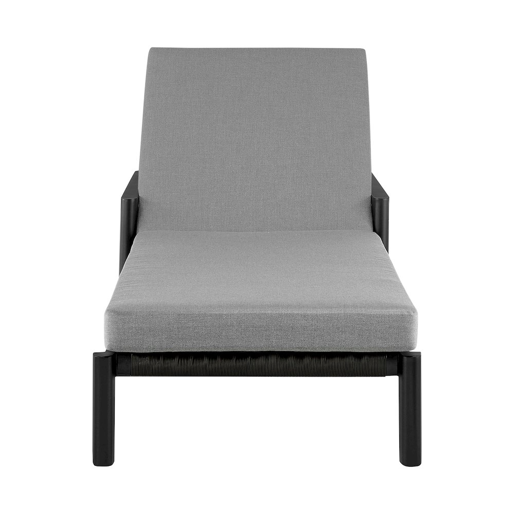 Outdoor Patio Adjustable Chaise Lounge Chair in Aluminum with Gray Cushions. Picture 2