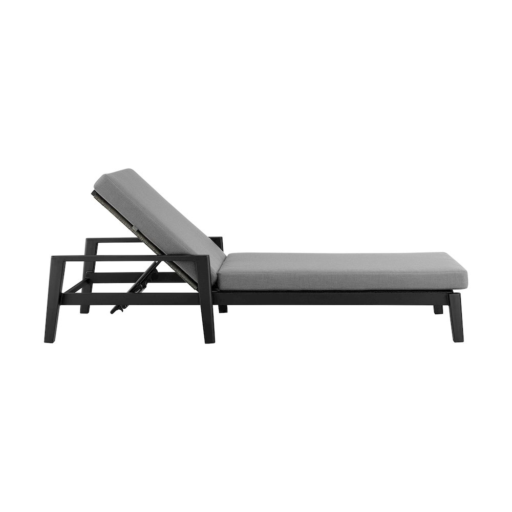 Outdoor Patio Adjustable Chaise Lounge Chair in Aluminum with Gray Cushions. Picture 3