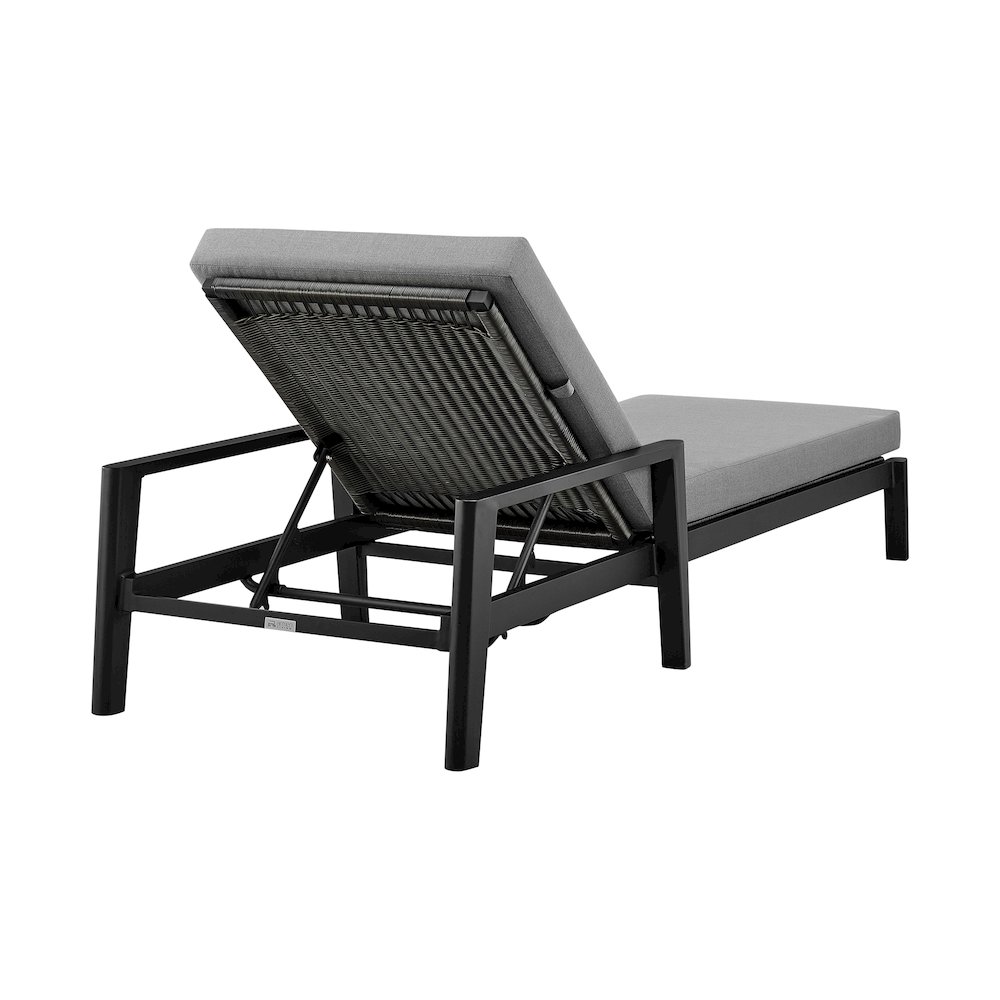 Outdoor Patio Adjustable Chaise Lounge Chair in Aluminum with Gray Cushions. Picture 4