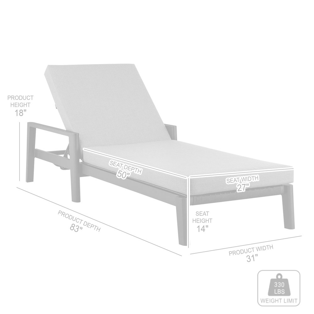 Outdoor Patio Adjustable Chaise Lounge Chair in Aluminum with Gray Cushions. Picture 11