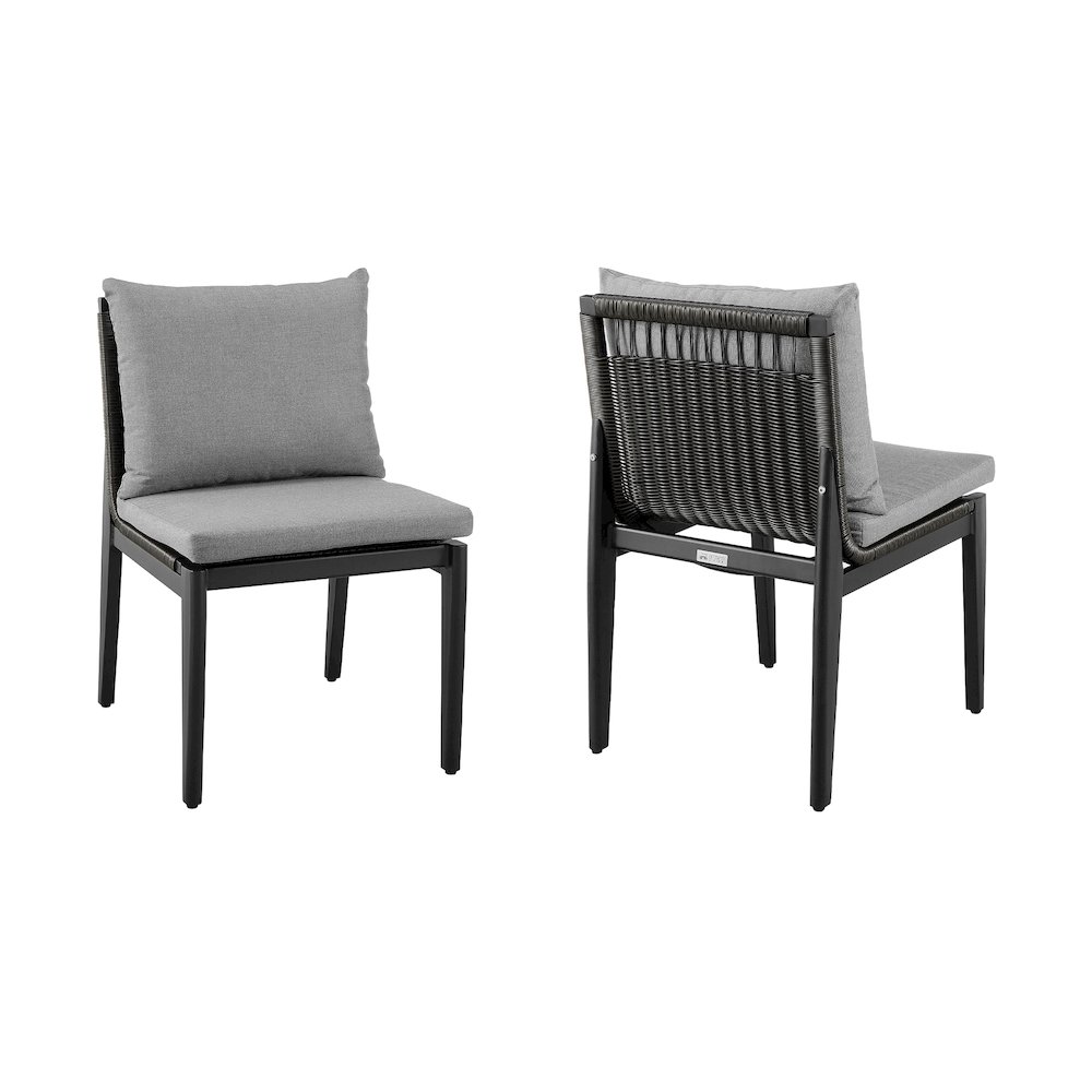 Aluminum Outdoor Dining Chairs with Gray Cushions - Set of 2 Patio Chairs. Picture 1
