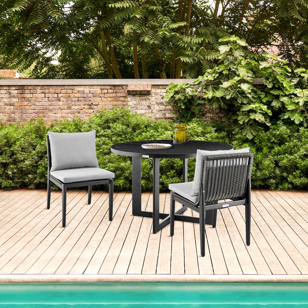 Cayman Outdoor Patio Dining Chairs in Aluminum with Gray Cushions - Set of 2. Picture 10