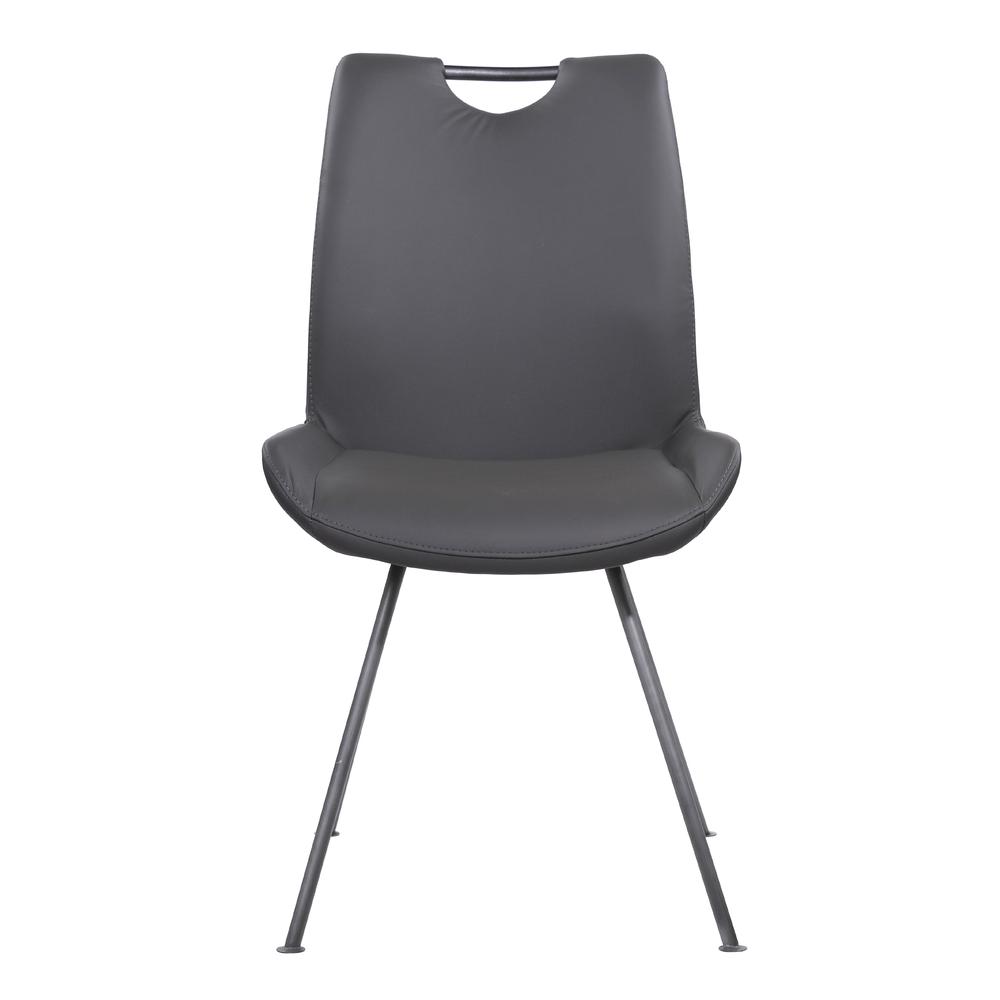Armen Living Coronado Contemporary Dining Chair in Grey Powder Coated Finish and Grey Faux Leather - Set of 2. Picture 2