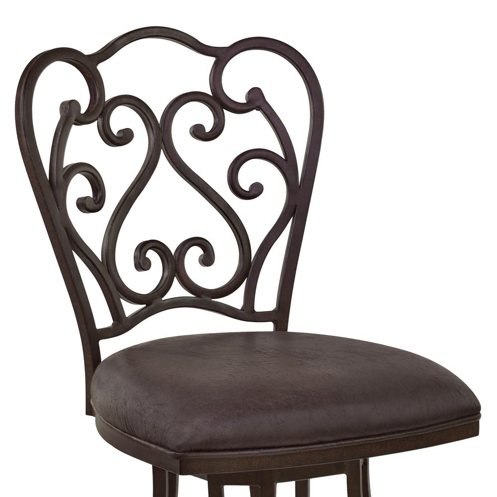 Armen Living Celeste 26" Counter Height Metal Swivel Barstool in Bandero Espresso Fabric and Auburn Bay Finish. Picture 3