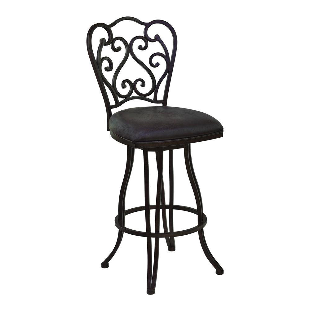 Armen Living Celeste 30" Bar Height Metal Swivel Barstool in Bandero Espresso Fabric and Auburn Bay Finish. Picture 1