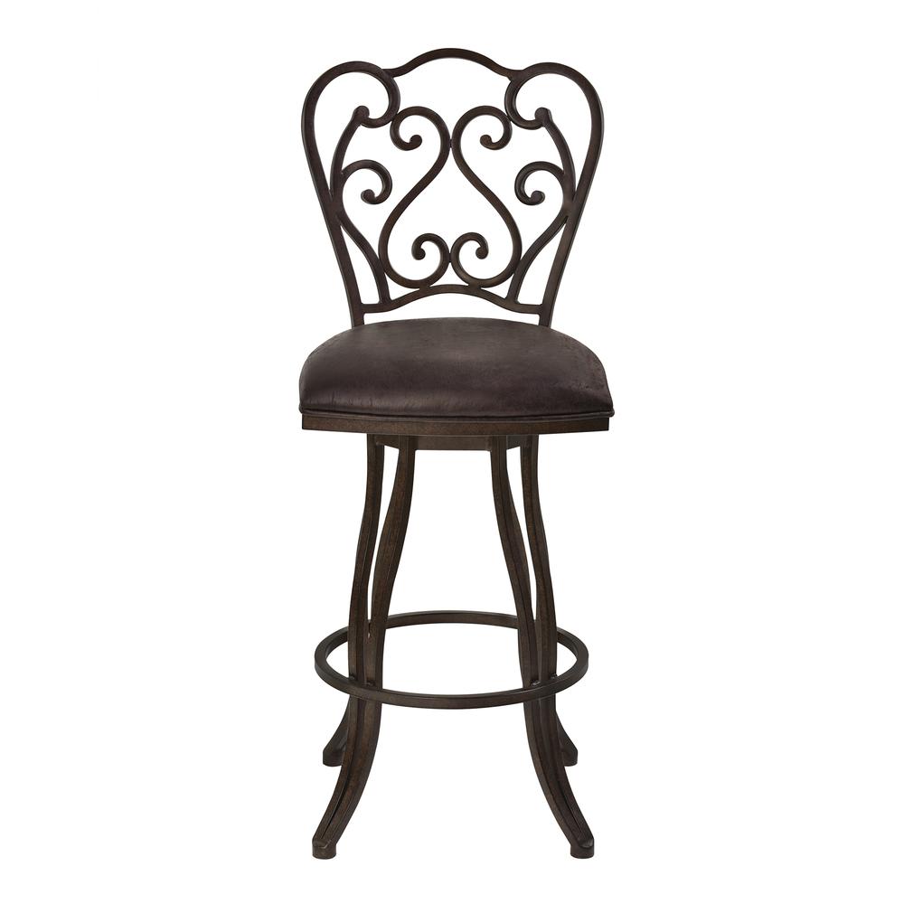 Armen Living Celeste 30" Bar Height Metal Swivel Barstool in Bandero Espresso Fabric and Auburn Bay Finish. Picture 2