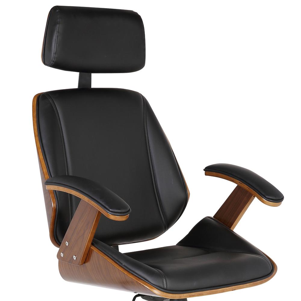 Armen Living Century Office Chair with Multifunctional Mechanism in Chrome finish with Black Faux Leather and Walnut Veneer Back. Picture 2