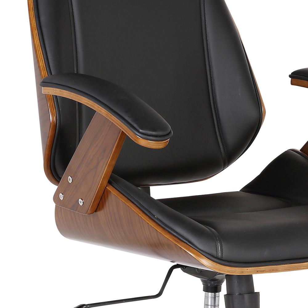 Armen Living Century Office Chair with Multifunctional Mechanism in Chrome finish with Black Faux Leather and Walnut Veneer Back. Picture 3
