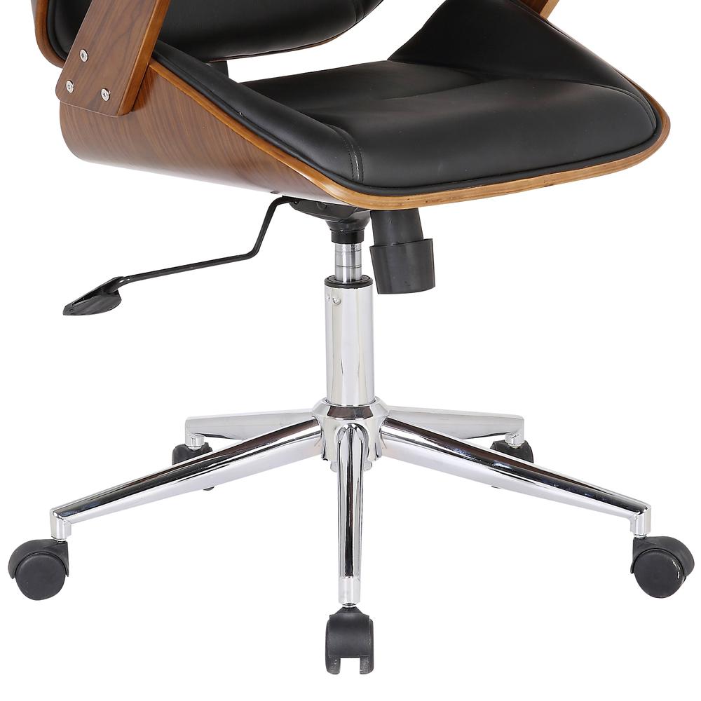 Armen Living Century Office Chair with Multifunctional Mechanism in Chrome finish with Black Faux Leather and Walnut Veneer Back. Picture 4