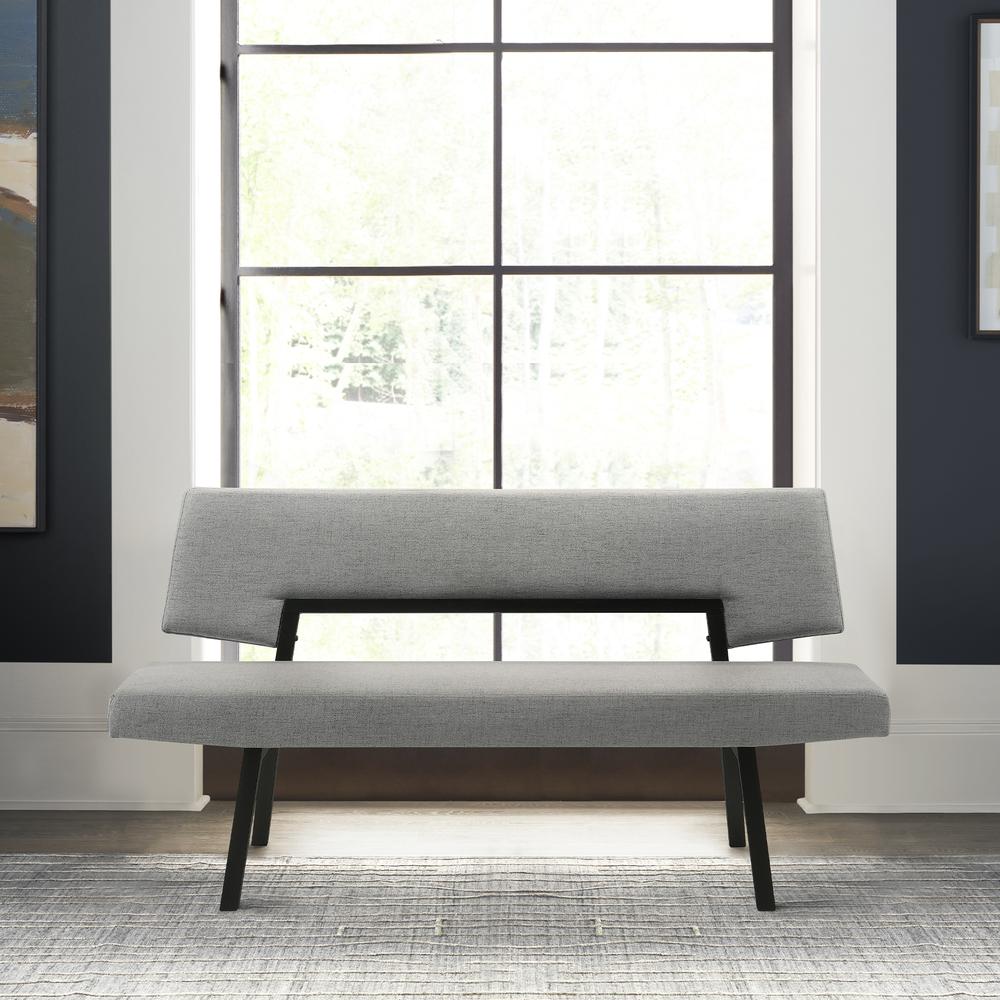 Channell Wood Dining Bench in Black Finish with Charcoal Fabric. Picture 7