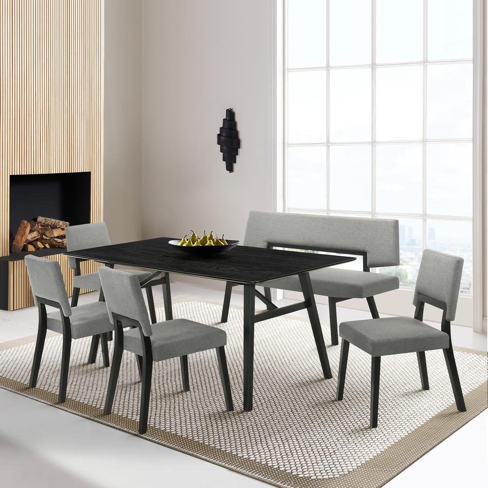 Channell Wood Dining Bench in Black Finish with Charcoal Fabric. Picture 8