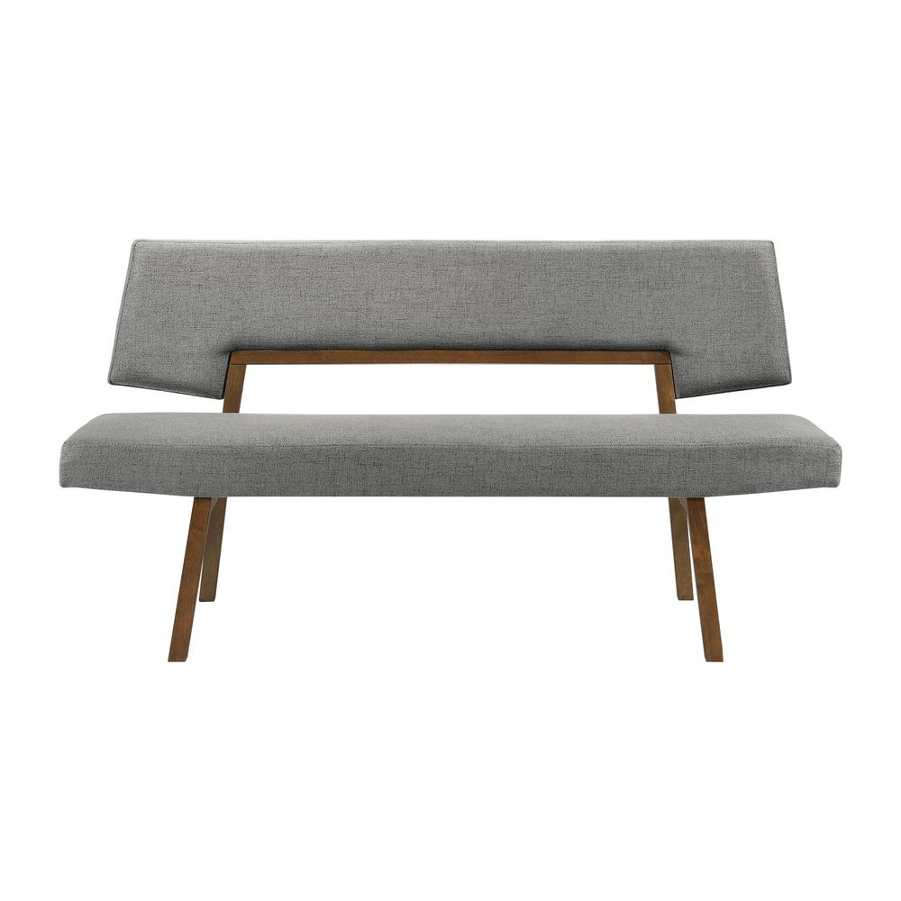 Channell Wood Dining Bench in Walnut Finish with Charcoal Fabric. Picture 1