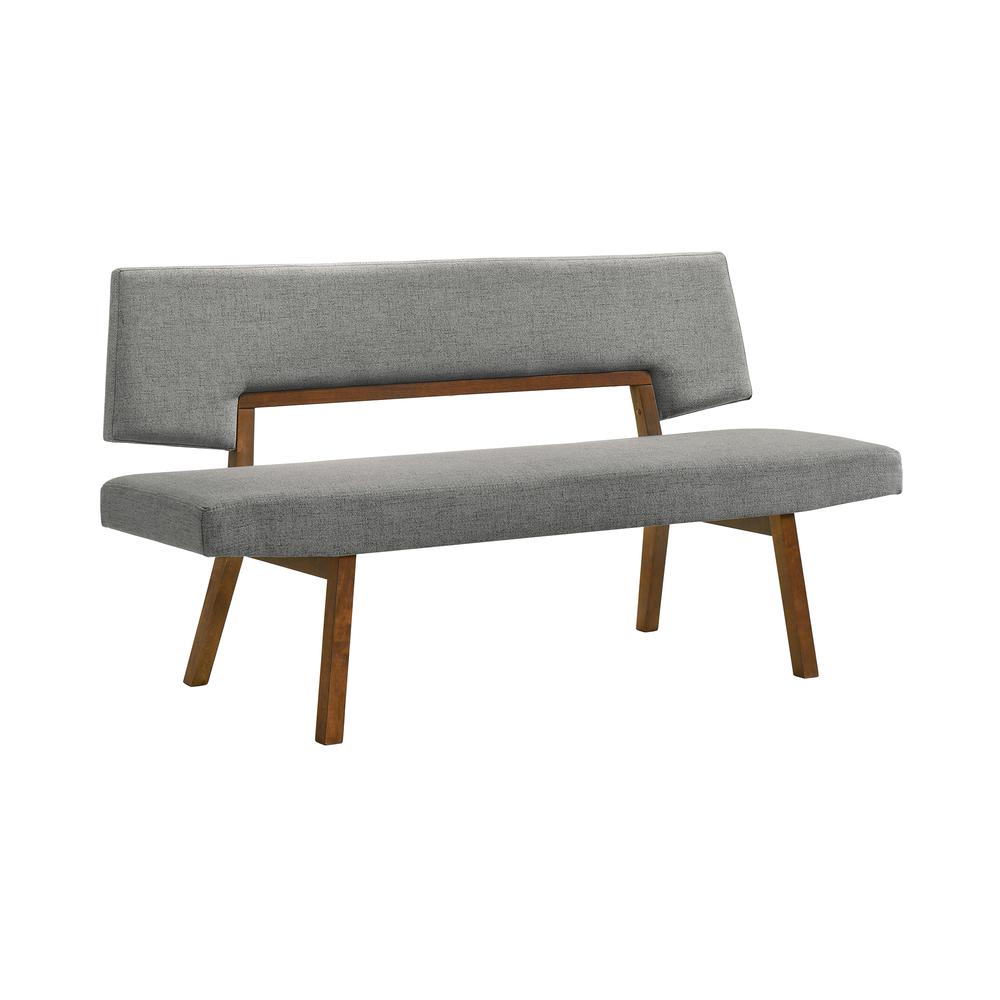 Channell Wood Dining Bench in Walnut Finish with Charcoal Fabric. Picture 2