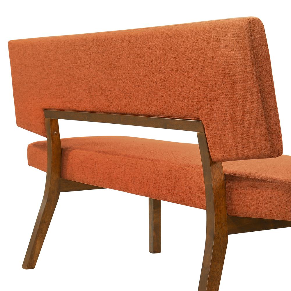 Channell Wood Dining Bench in Walnut Finish with Orange Fabric. Picture 4