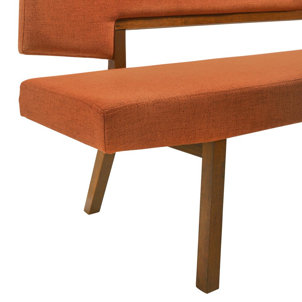 Channell Wood Dining Bench in Walnut Finish with Orange Fabric. Picture 5