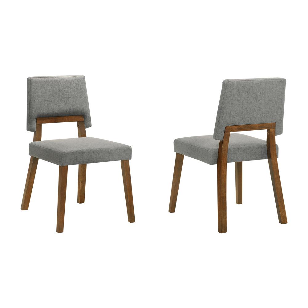 Channell Wood Dining Chair in Walnut Finish with Charcoal Fabric - Set of 2. Picture 1