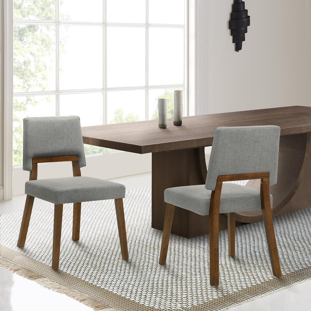 Channell Wood Dining Chair in Walnut Finish with Charcoal Fabric - Set of 2. Picture 8